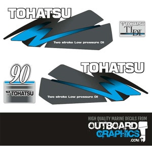 Tohatsu 90hp TLDI outboard engine decals/sticker kit - blue + FREE SQUEEGEE