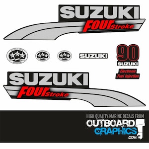 Suzuki DF90 90hp (pre 2010) four stroke outboard engine decals/sticker kit + FREE SQUEEGEE
