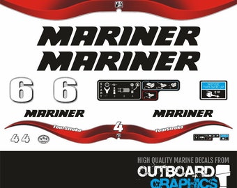 Kit de calcomanías/pegatinas para motor fueraborda Mariner de 4 tiempos y 6 hp: todos los pedidos de EE. UU. se envían con derechos pagos; no hay que pagar derechos adicionales.