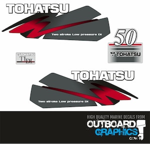 Tohatsu 50hp TLDI outboard engine decals/sticker kit - red + FREE SQUEEGEE