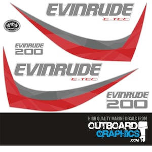 Evinrude 200hp ETEC / E-TEC outboard engine decals - 2015 60º small block (white cowl) + Free Squeegee