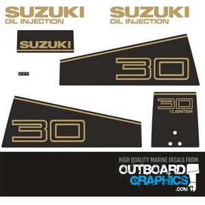 Suzuki DT30 30hp two stroke outboard engine decals/sticker kit - black/gold (EARLY 90&#39;S) + FREE SQUEEGEE