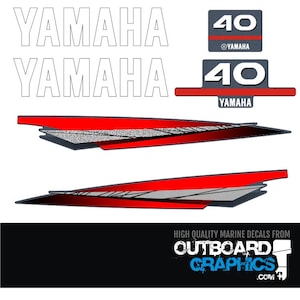Yamaha 40hp two stroke outboard engine decals/sticker kit + FREE SQUEEGEE - All US orders shipped Duty Paid - No extra duty to pay.