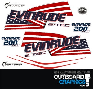 Evinrude 200hp Etec / e-tec HO outboard engine decals/sticker kit – white cowl + Free Squeegee