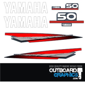 Yamaha 50hp two stroke outboard engine decals/sticker kit + FREE SQUEEGEE - All US orders shipped Duty Paid - No extra duty to pay.