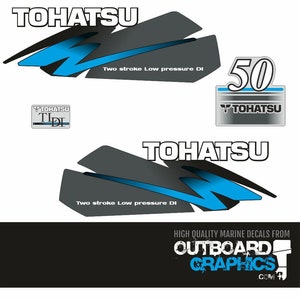 Tohatsu 50hp TLDI outboard engine decals/sticker kit - blue + FREE SQUEEGEE