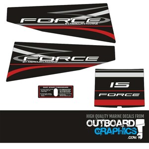 Mercury Force 15hp outboard decals/sticker kit + FREE SQUEEGEE