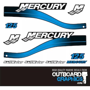 Mercury 125hp 2 stroke Saltwater series outboard decals/sticker kit + FREE SQUEEGEE