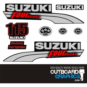 Suzuki DF115 115hp (pre 2010) four stroke outboard engine decals/sticker kit + FREE SQUEEGEE