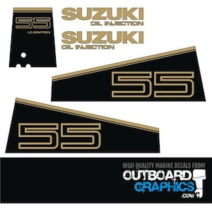 Suzuki DT55 55hp two stroke outboard engine decals/sticker kit - black/gold + FREE SQUEEGEE