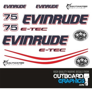 Evinrude 75hp Etec / e-tec outboard engine decals/sticker kit - WHITE cowl + Free Squeegee