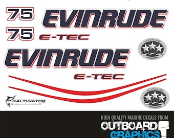 Evinrude 75hp Etec / e-tec outboard engine decals/sticker kit - WHITE cowl