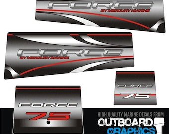 Mercury Force 75hp outboard decals/sticker kit - black design