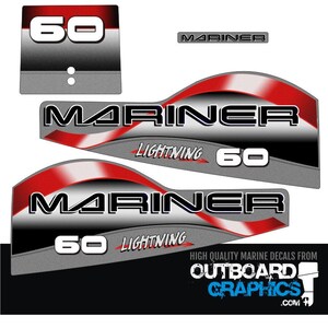 Mariner 60hp lightning two stroke outboard engine decals/sticker kit + FREE SQUEEGEE