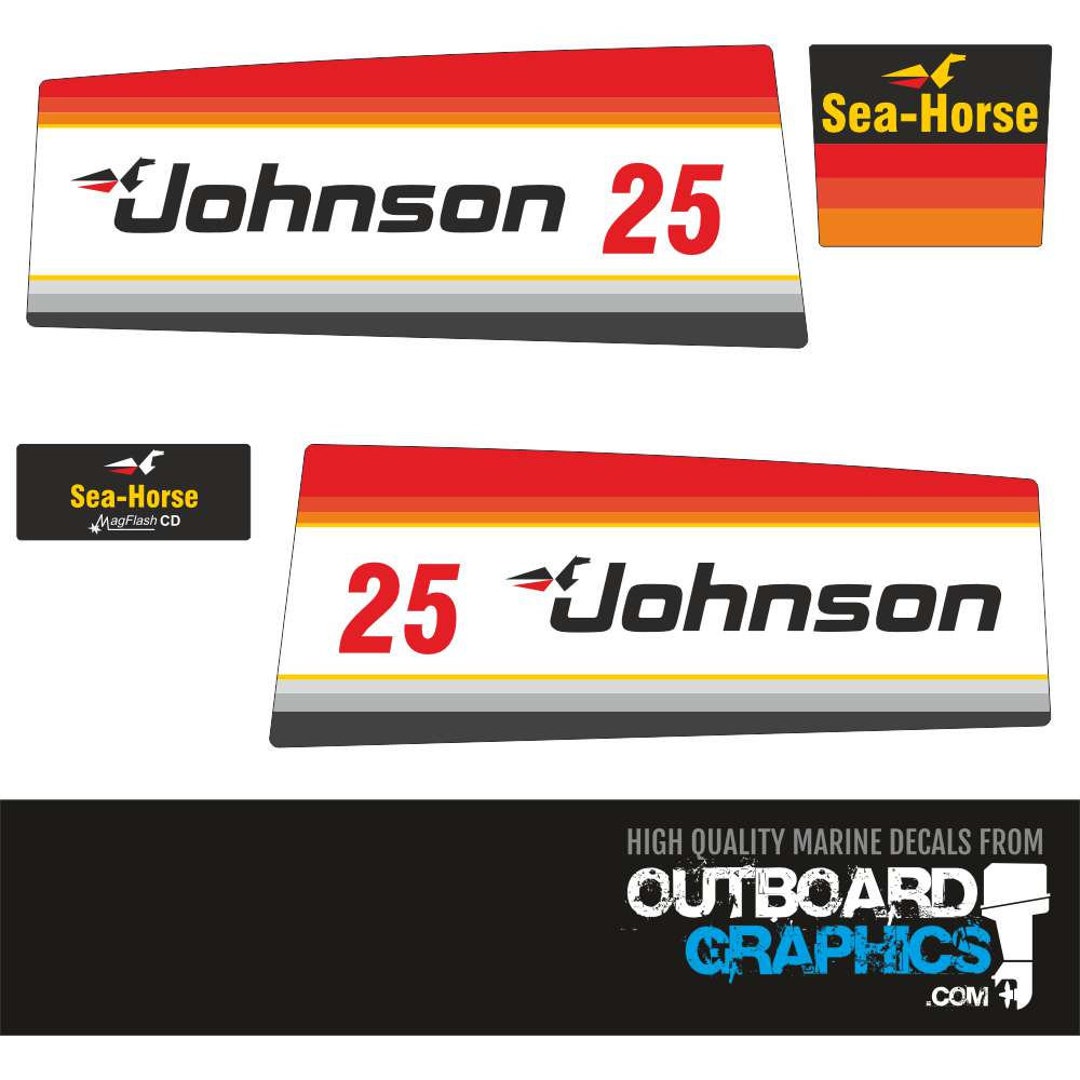 Outboard Graphics Decal/Sticker Kit – Black Design – Fits Johnson 70hp 2-Stroke