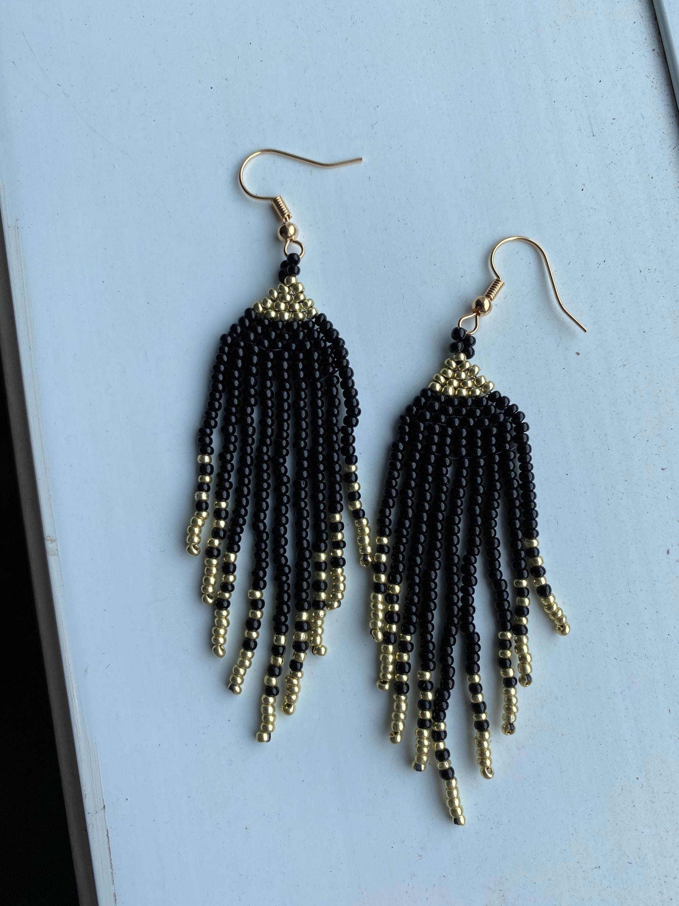 black-and-gold-fringe-earrings-etsy