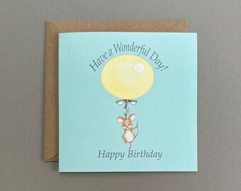 Little Mouse Birthday Card, Balloon