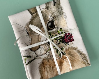 Gorgeous Hare and Roses Tea Towel,