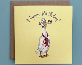 Runner Duck with Roses Birthday Card, Birthday Greetings, Runner Duck and Roses