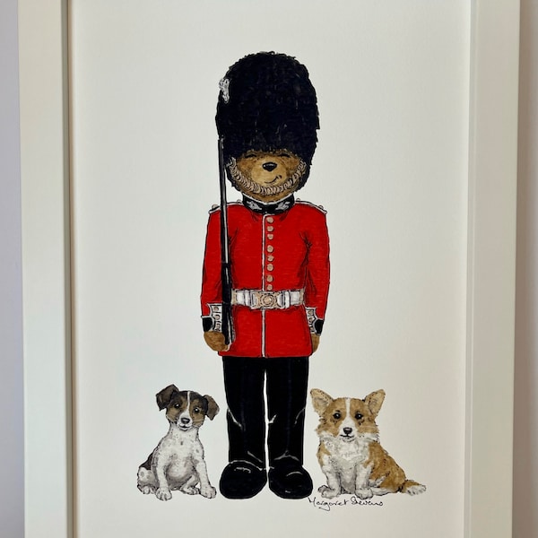 Teds Palace Guard, Unframed Print, Can be personalised, With dogs, With Sentry Box, Bunting, Baby Name Art