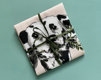 Dalmatian with Rose Natural Cotton Tea Towel, Made in UK