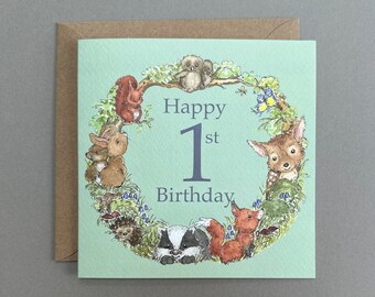 Happy 1st Birthday, Cute Woodland Pals