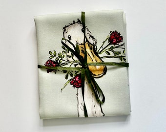 Runner Duck with Roses Tea Towel, Made with Organic Cotton in the UK