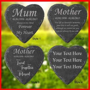 Memorial Plaque Engraved Natural Slate Heart Mother Mum Memorial Plaques