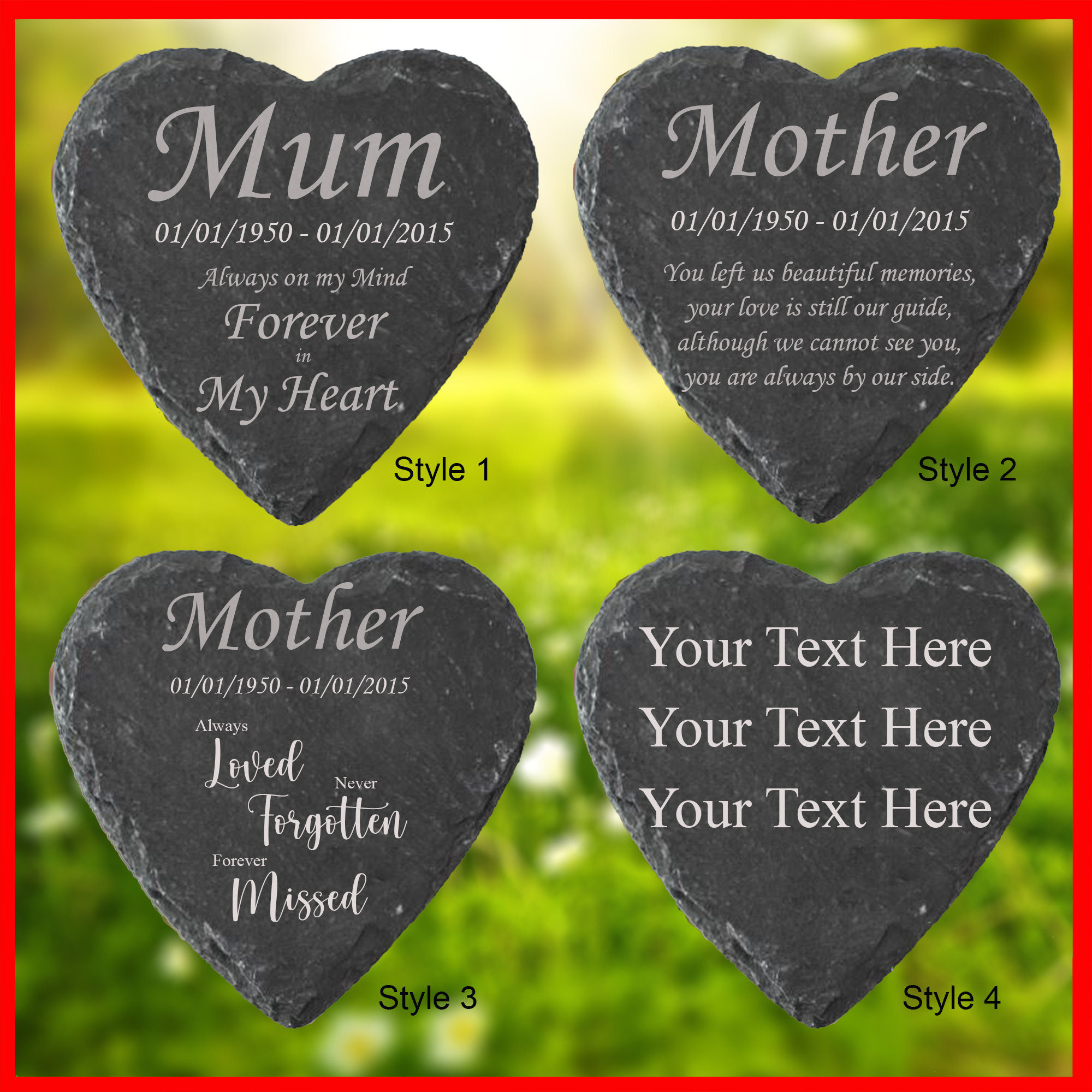 Memorial Plaque Engraved Natural Slate Heart Mother Mum Etsy