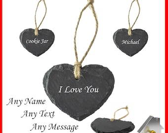 Engraved Slate Hanging Small Heart Shape Gifts Name Tag Rustic Natural Plaque