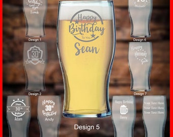 Personalised Pint Glass Engraved Gift Birthday Gifts Present 18th 21st 30th 40th 50th 65th Retirement
