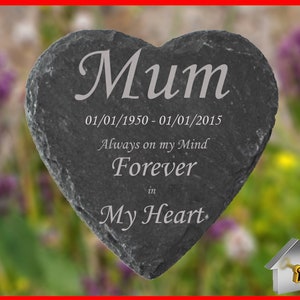 Memorial Plaque Engraved Natural Slate Heart Mother Mum Memorial Plaques