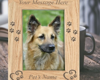 Personalised Engraved Oak Wooden Pet Dog Puppy Photo Frame Keepsake Memorial Gift 5"x7"