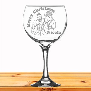 Engraved Christmas Gift - Personalised Gin Glass Santa Hunk Design