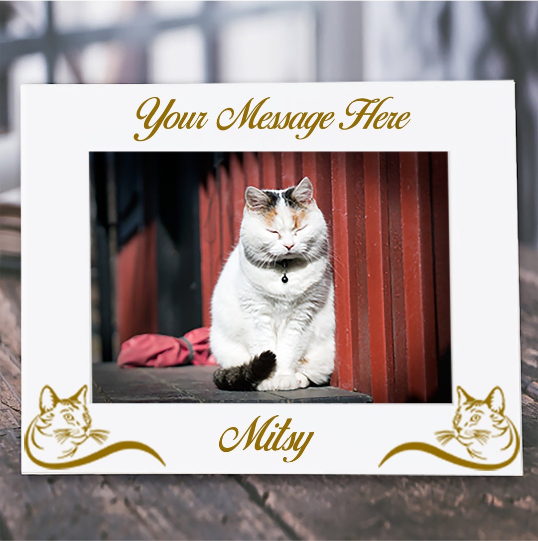 Cat Memory Photo Frame Personalised Engraved White Wooden Pet Cat Kitten Photo Frame Keepsake ...