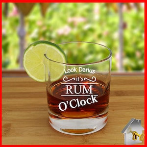 Personalised Engraved Rum 'o' Clock Glass Gift Birthday Gifts Present 18th 21st 30th 40th Retirement Gift