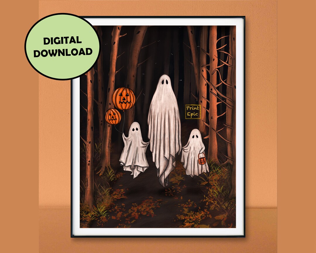 Ghost Digital Art, Halloween Wall Art Print, Fall Art, Autumn Home ...