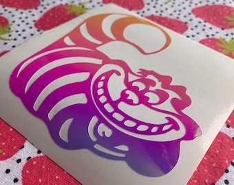 Cheshire Cat Permanent Vinyl Decal in Pretty Holographic or Cool Solid Colors