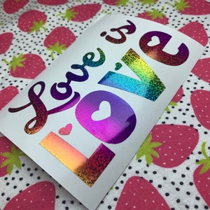 Love Is Love Hearts Permanent Vinyl Decal in Pretty Holographic Black or White