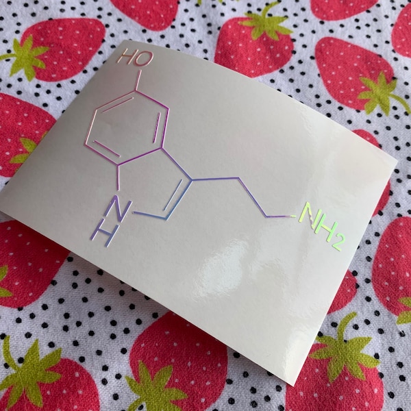 Serotonin Chemical Structure Permanent Vinyl Decal in Pretty Holographic or Cool Solid Colors