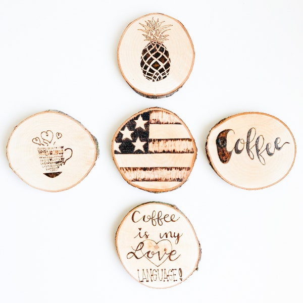 Coffee Coasters, Flag Coaster, Pineapple Coaster, Woodburned Coasters, USA Coaster, Coffee Coaster Sets, Wood Coasters, Patriotic Coaster