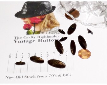16 Vintage Ex-Samples NOS Bronze Antique Rose Gold metal Round Loop Back Buttons on Copper Metal Colour 3 Sizes Full info below JJSB1020