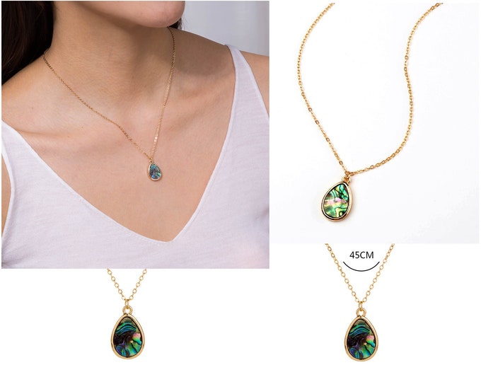 Featured listing image: Gold And Abalone Tear Drop Pendent Necklace 21mm by 14mm 45cm chain 1LNG004