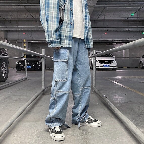 Men Jeans Wide Leg Denim Pant Loose 
