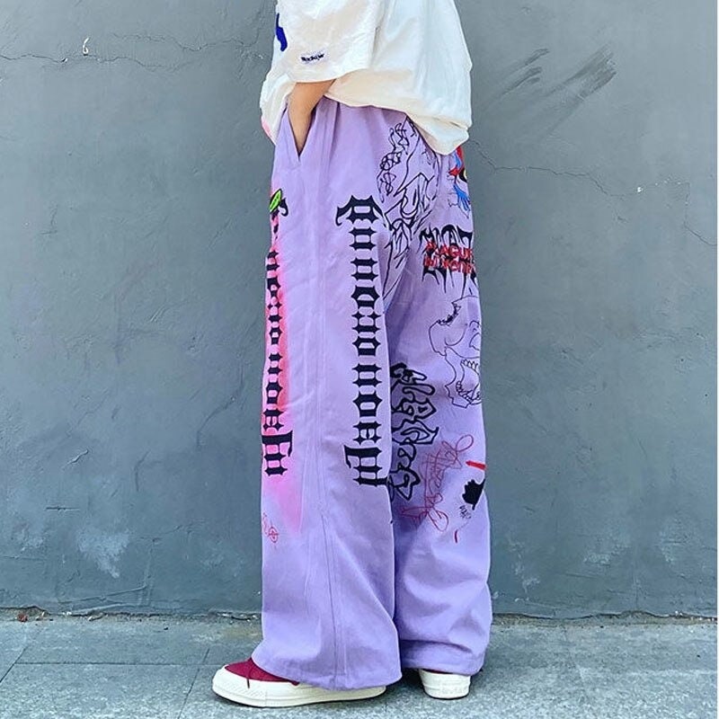 Harajuku Korean Y2K Hippie Palazzo Pants Women Retro 90s - Etsy