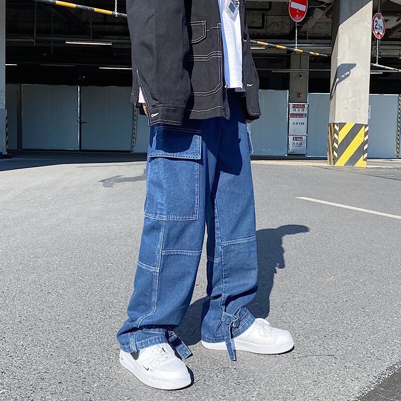 Men Jeans Wide Leg Denim Pant Loose 