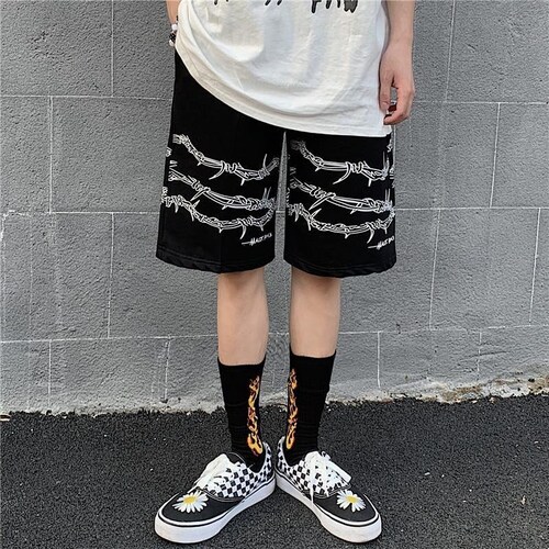 Harajuku Men Shorts Streetwear Iron 