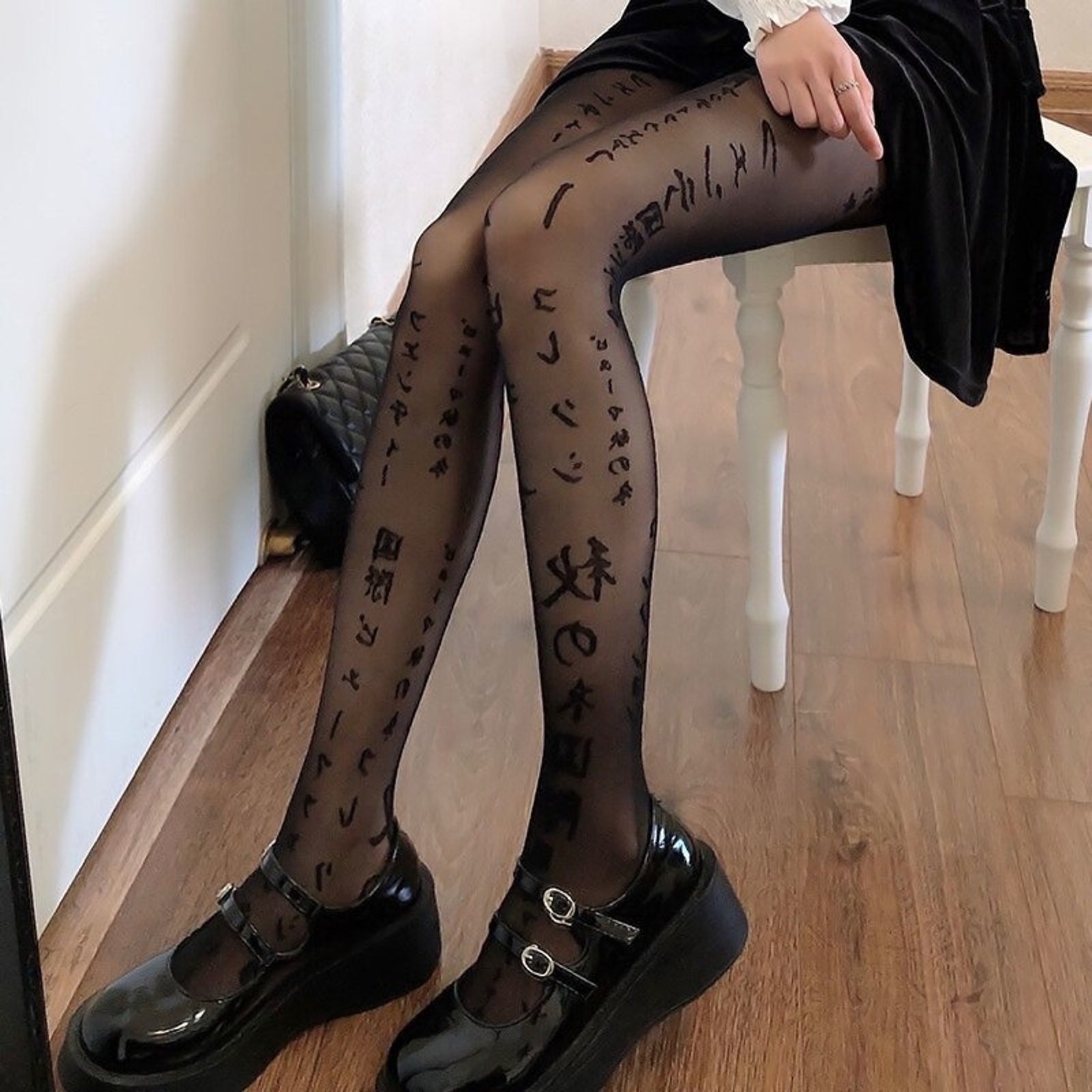 Cartoon Cute Japan Letter Silk Stockings Lolita Cosplay Black | Etsy