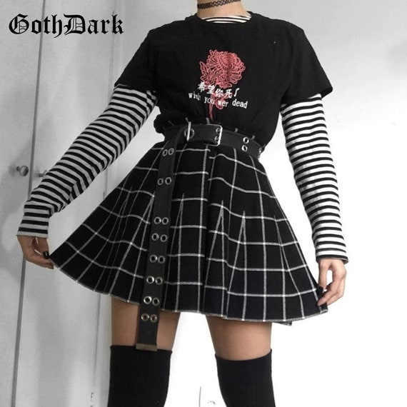 Goth Dark Plaid Grunge Aesthetic Punk Mini Skirts Women Mall - Etsy