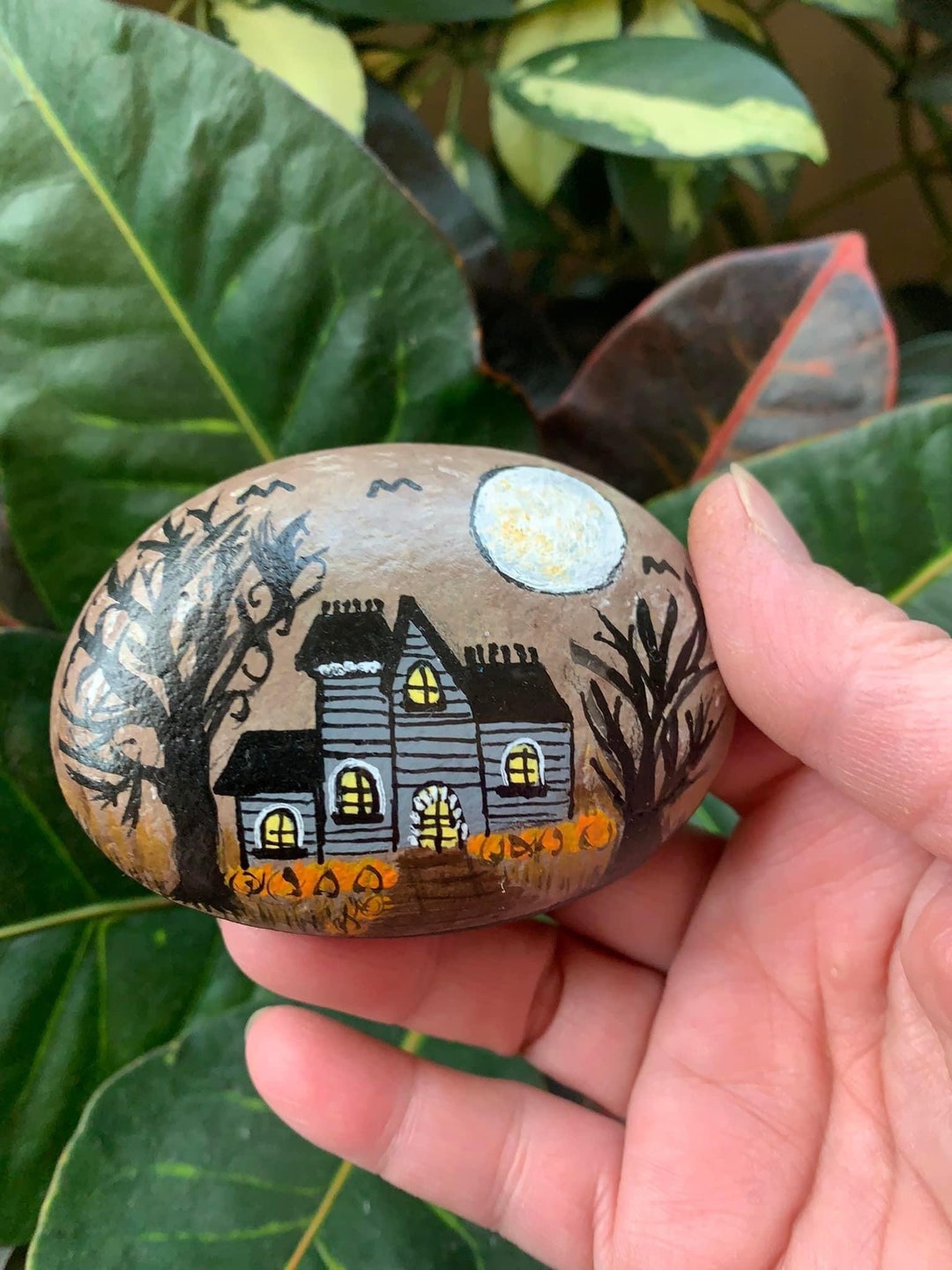 Painted Rock,haunted House,full Moon Beauty - Etsy Canada